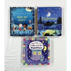 New 3 Usborne Nighttime Stars Peek Inside Slide & See Children's Board Books